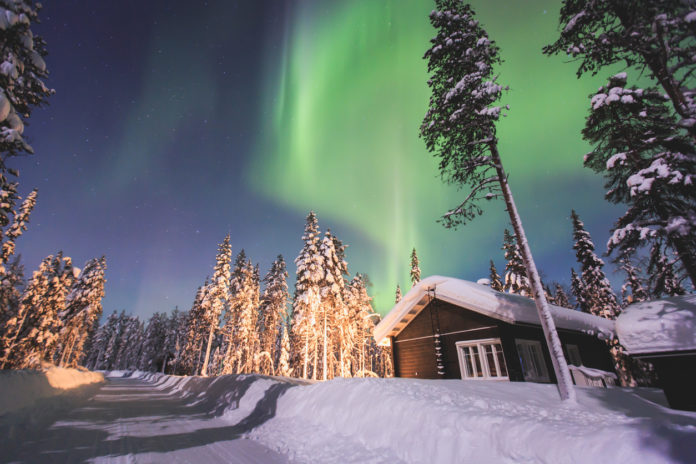 Massive vibrant Aurora Borealis Northern Lights in Lapland, Norway