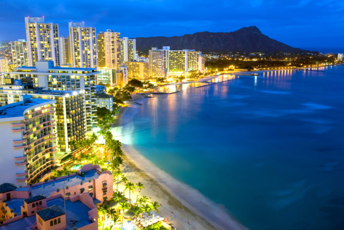 Waikiki beach in Honolulu, Hawaii.
